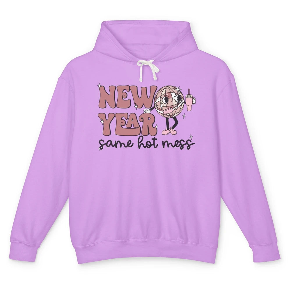 Happy New Year Disco Ball Bougie New Year Same Hot Mess Unisex Lightweight Hoodie