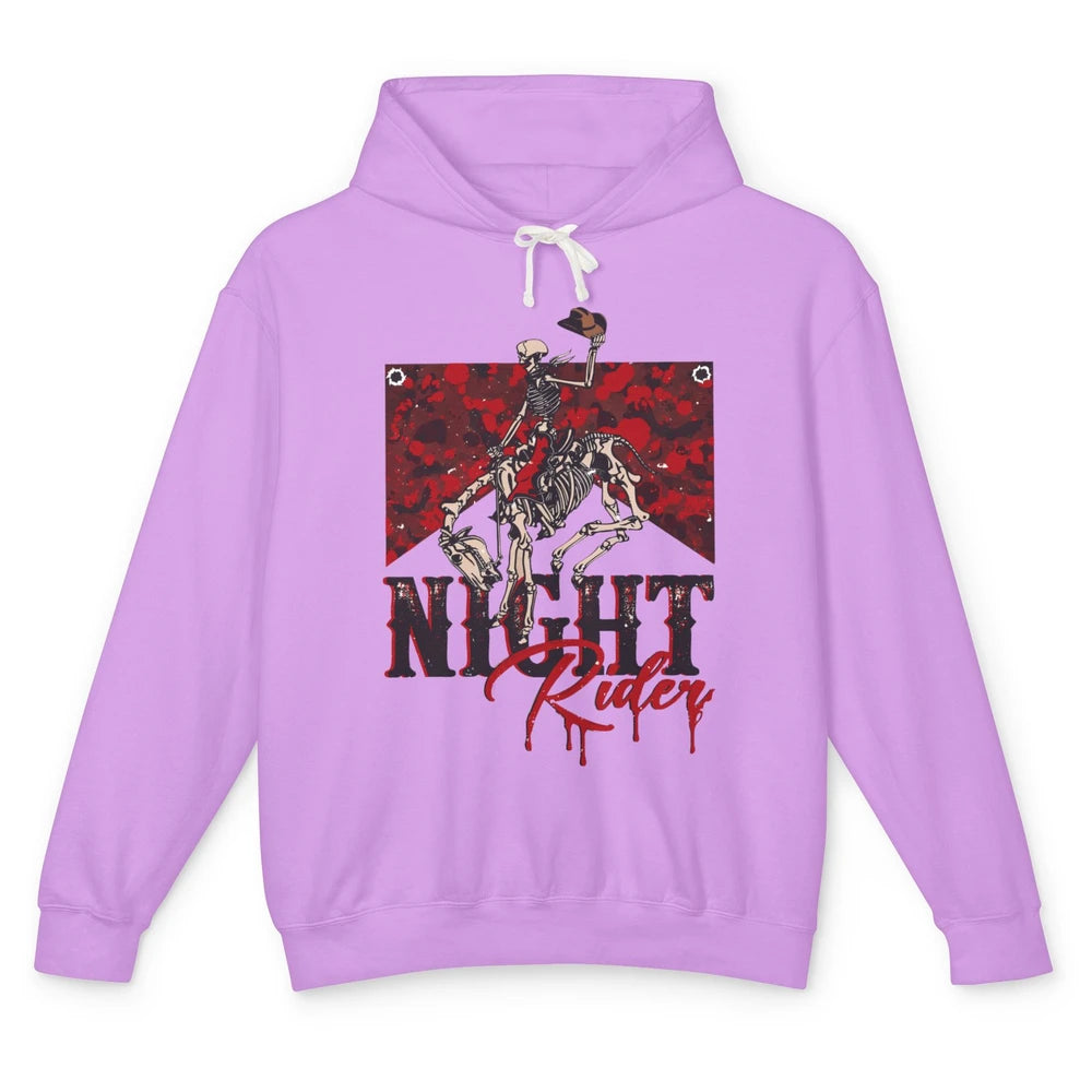 Cowboy Skeleton Bucking Horse Night Rider Western Halloween Unisex Lightweight Hoodie