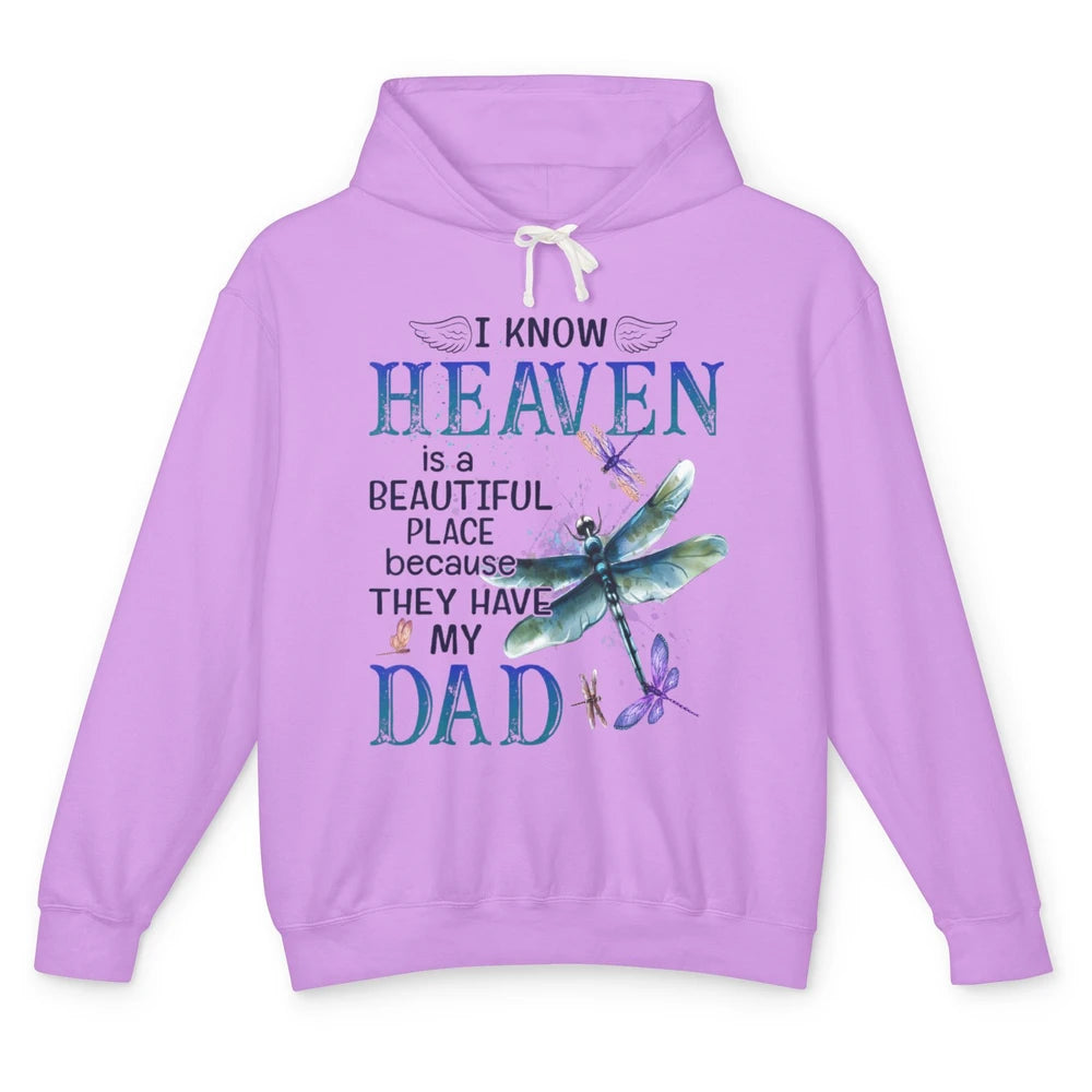 Heaven Beautiful Dad In Heaven Dragonfly Memories Guardian Unisex Lightweight Hoodie