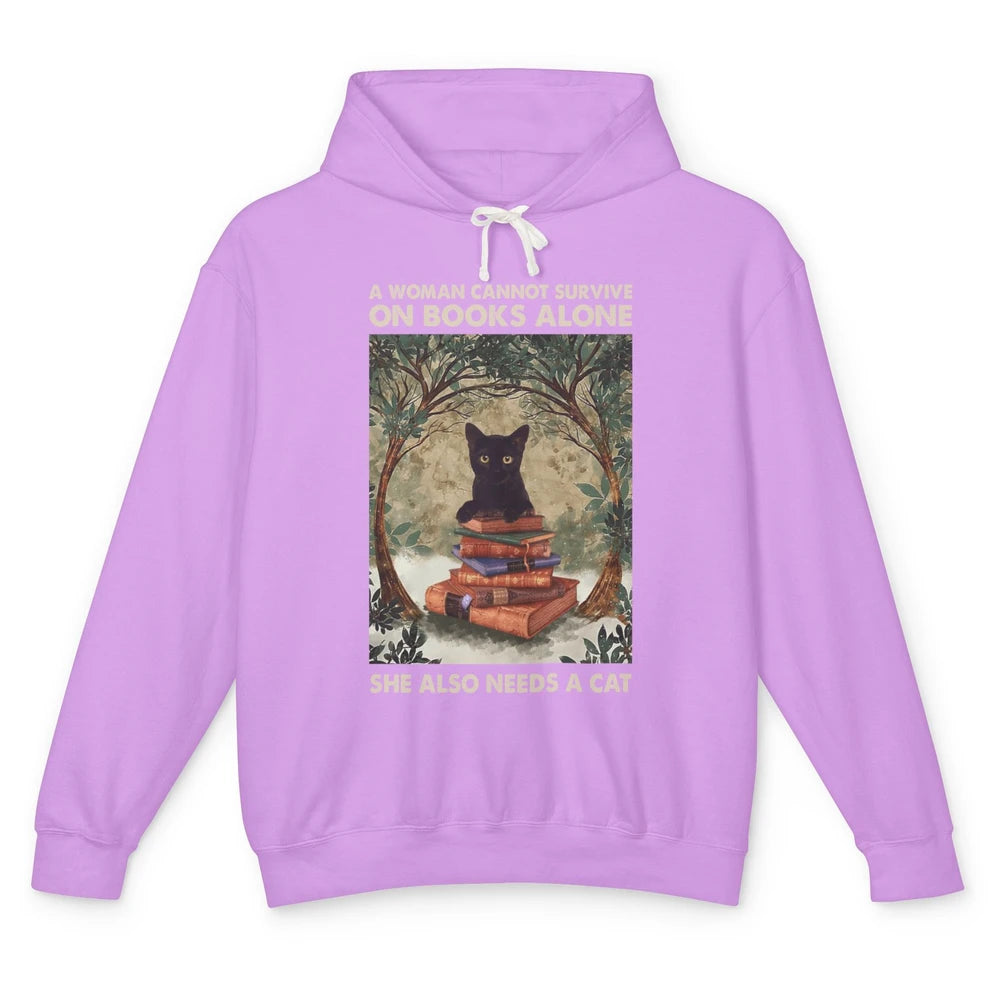 A Woman Cannot Survive On Books Alone She Also Needs A Cat Unisex Lightweight Hoodie