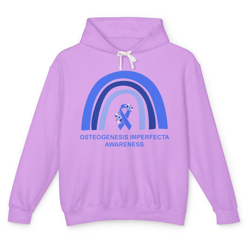 Osteogenesis Imperfecta Awareness OI Floral Blue Rainbow Unisex Lightweight Hoodie