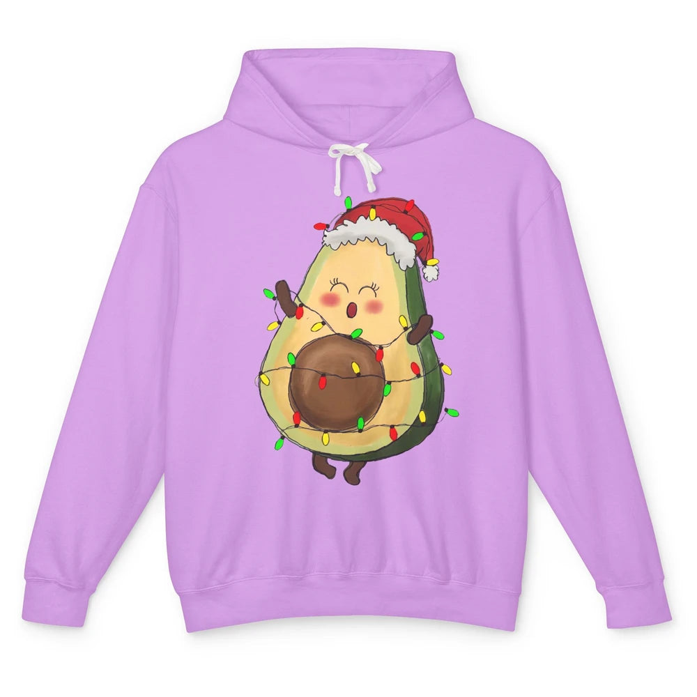 Avocado Santa Cute Avocado Christmas Lights Xmas Vegan Gift Unisex Lightweight Hoodie