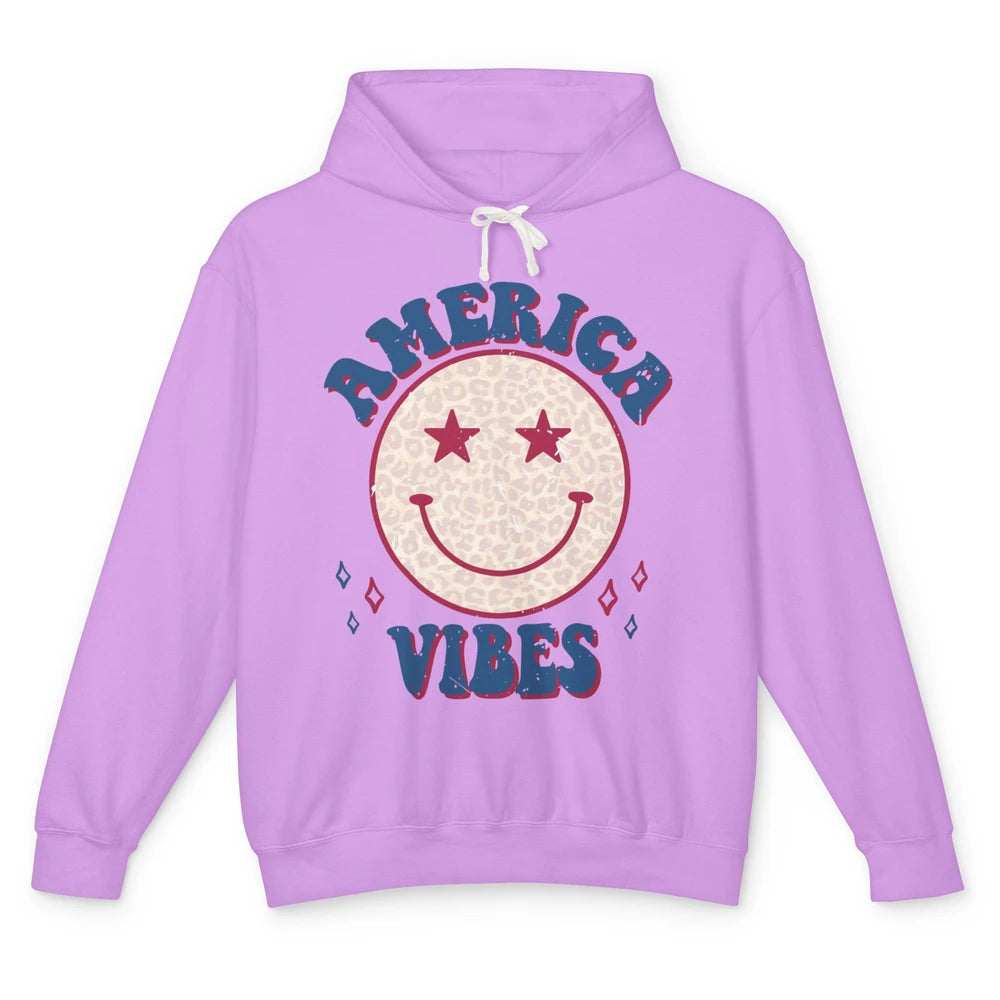 America Vibes Smile Patriotic 4th Of July Happy Face Summer Unisex Lightweight Hoodie