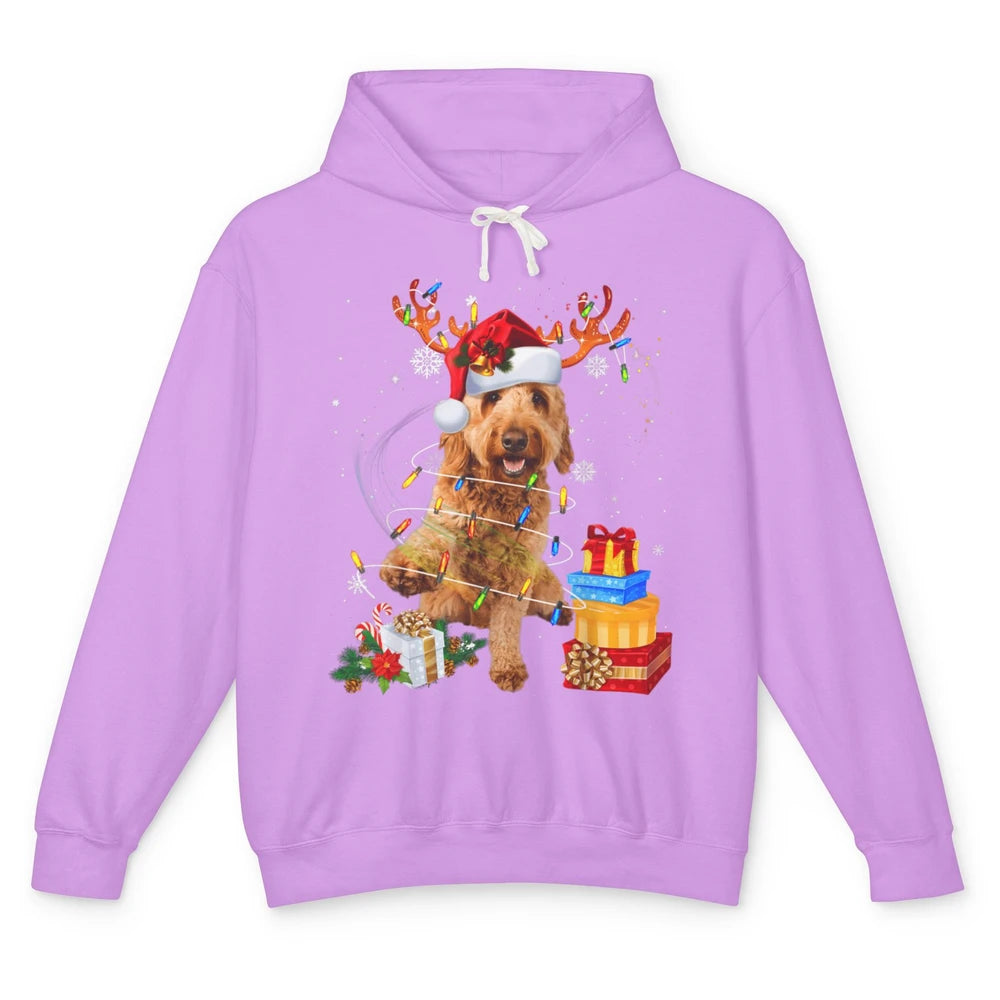 Merry Christmas Goldendoodle Dog Reindeer Xmas Lights Puppy Unisex Lightweight Hoodie