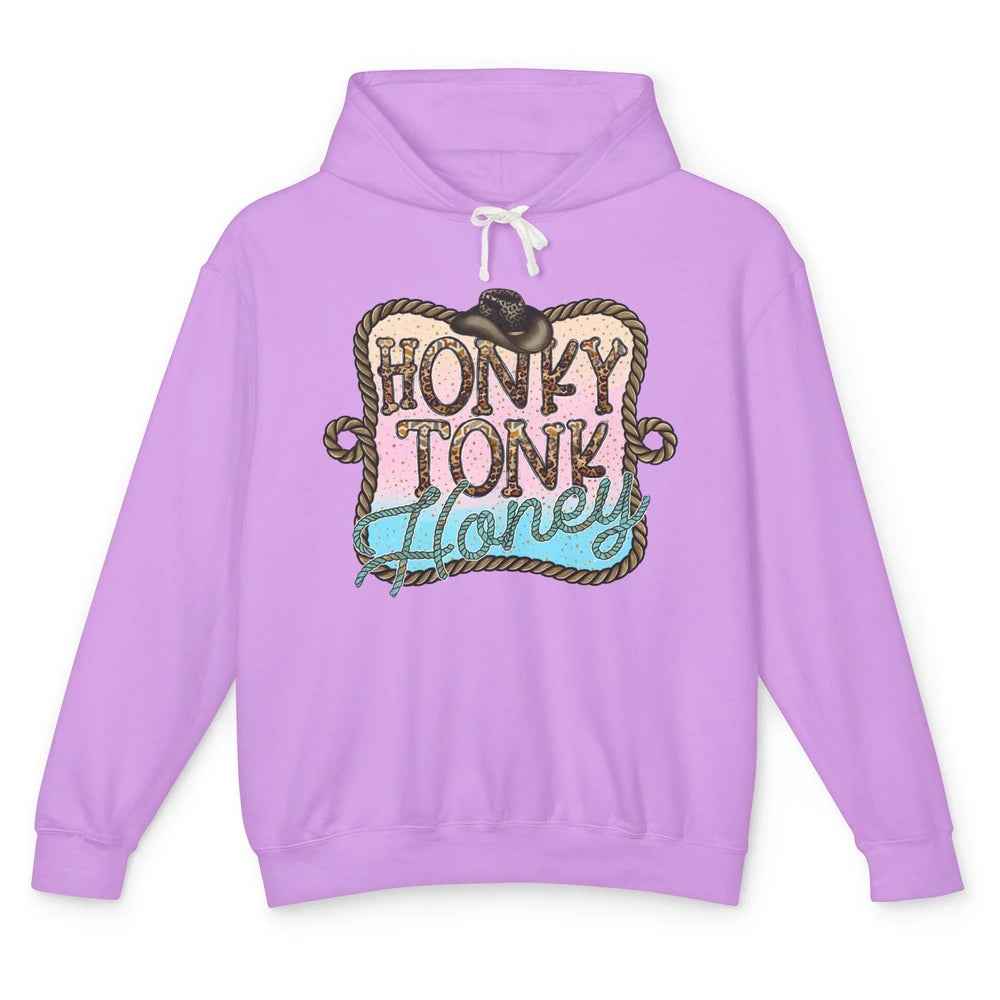 Cowboy Hat Rope Honky Tonk Honey Leopard Western Country Unisex Lightweight Hoodie