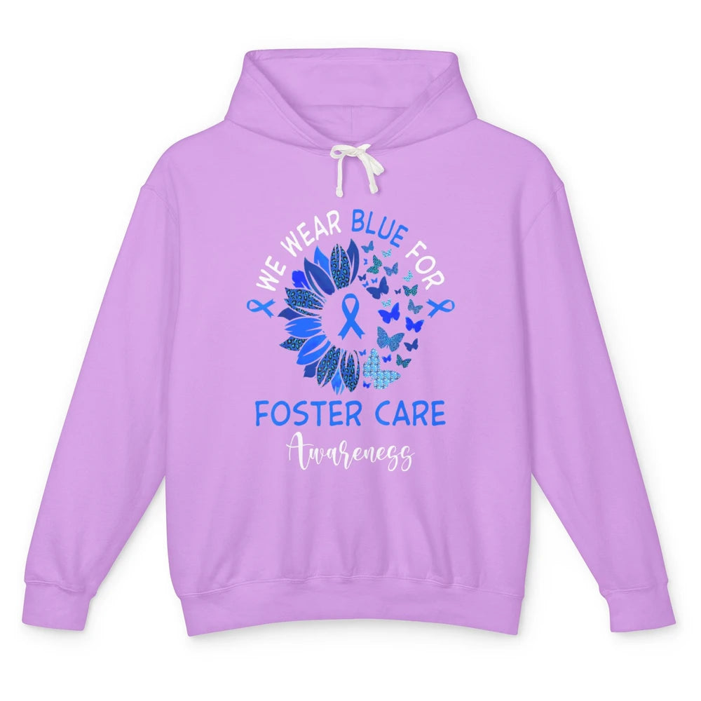 Foster Care Awareness Leopard Sunflower Adoption Blue Ribbon Unisex Lightweight Hoodie