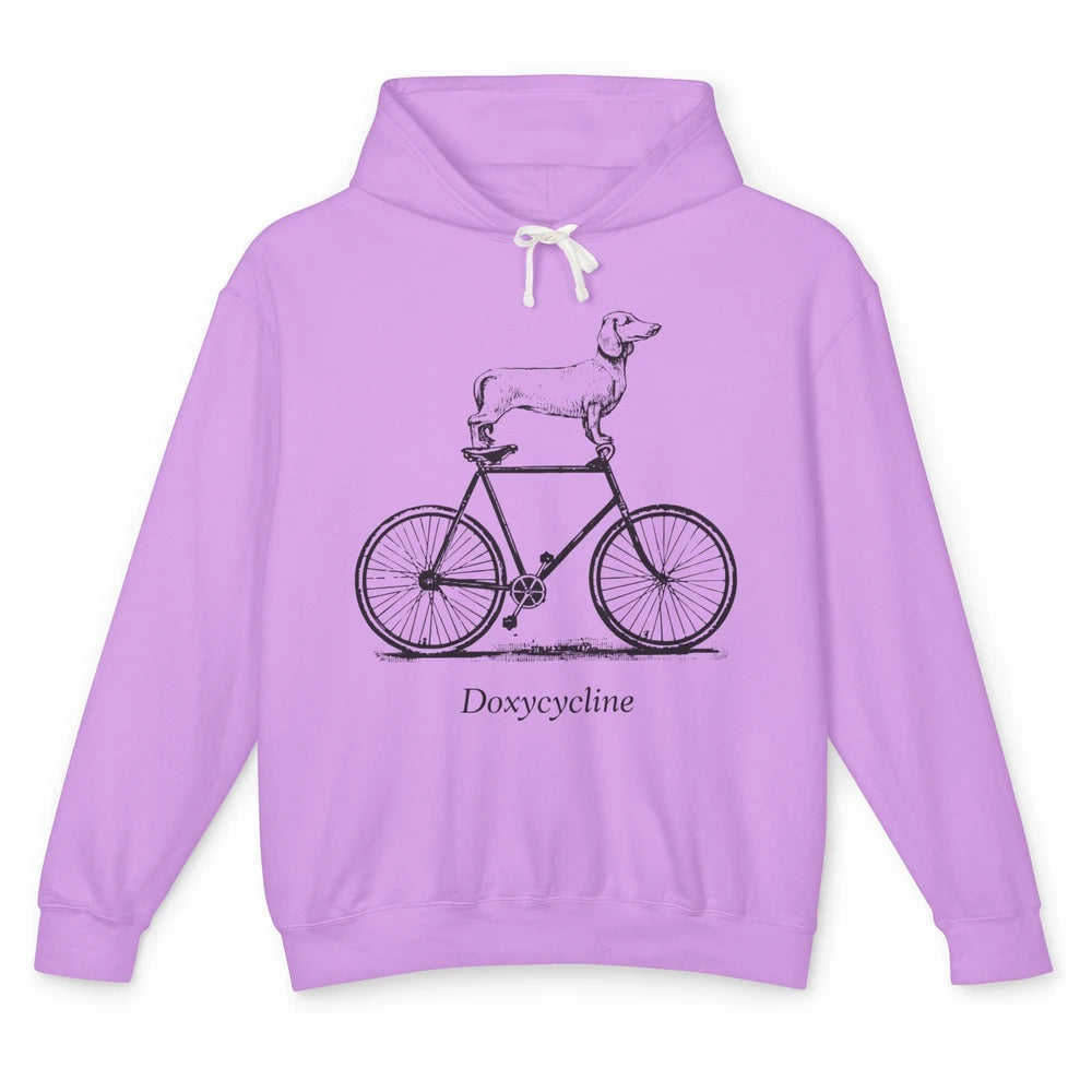 Dachshund On Bicycle Doxycycline Pun Veterinary Vet Tech Unisex Lightweight Hoodie