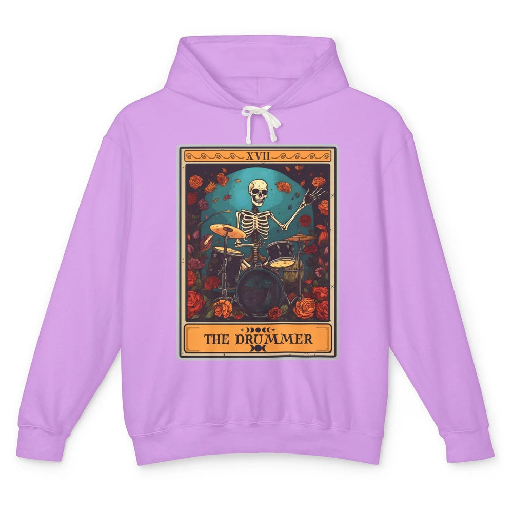 Retro Skeleton The Drummer Tarot Card Halloween Drumming Unisex Lightweight Hoodie