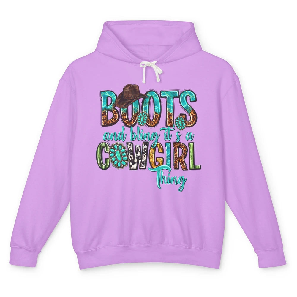 Leopard Turquoise Boots and Bling It's Cowgirl Thing Western Unisex Lightweight Hoodie