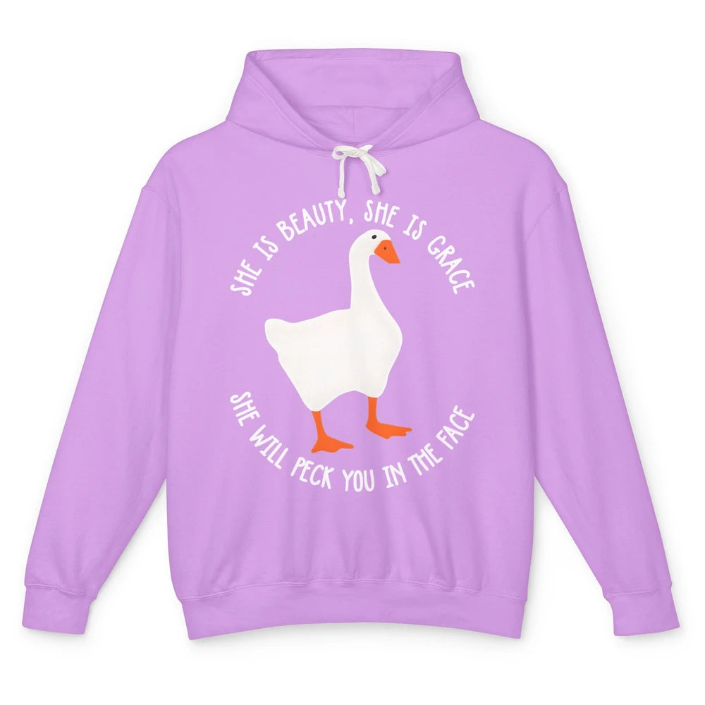 Funny Goose She's Beauty She's Grace Peck You In The Face Unisex Lightweight Hoodie