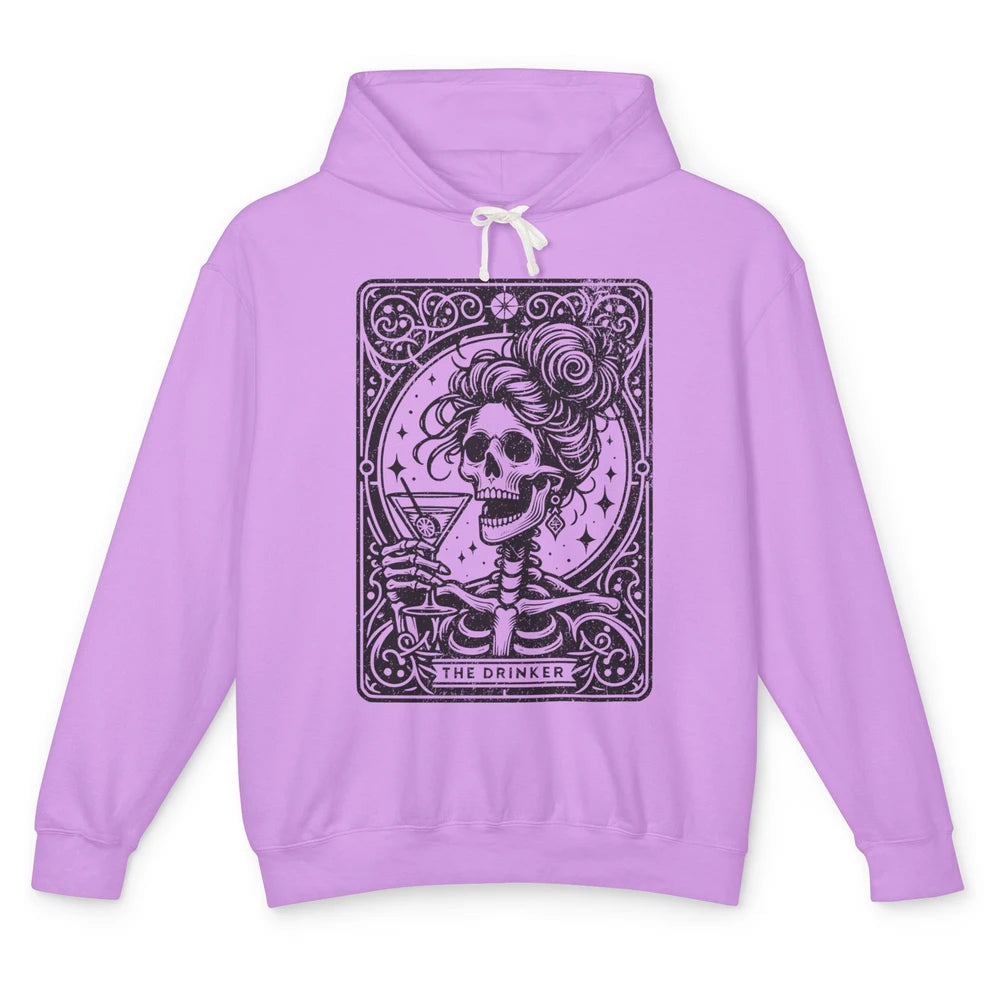 Skeleton The Drinker Tarot Card Halloween Drunk Mom Drinking Unisex Lightweight Hoodie