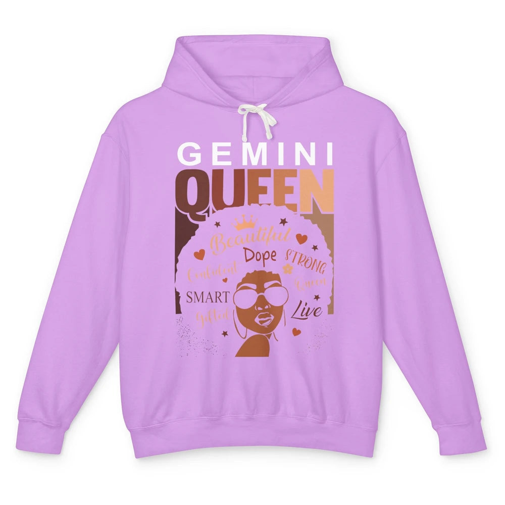 Afro Girl Melanin Gemini Queen Born in June Black Queen Gift Unisex Lightweight Hoodie