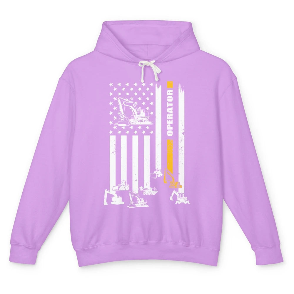 Heavy Equipment Operator US Flag Heavy Machinery Working Dad Unisex Lightweight Hoodie