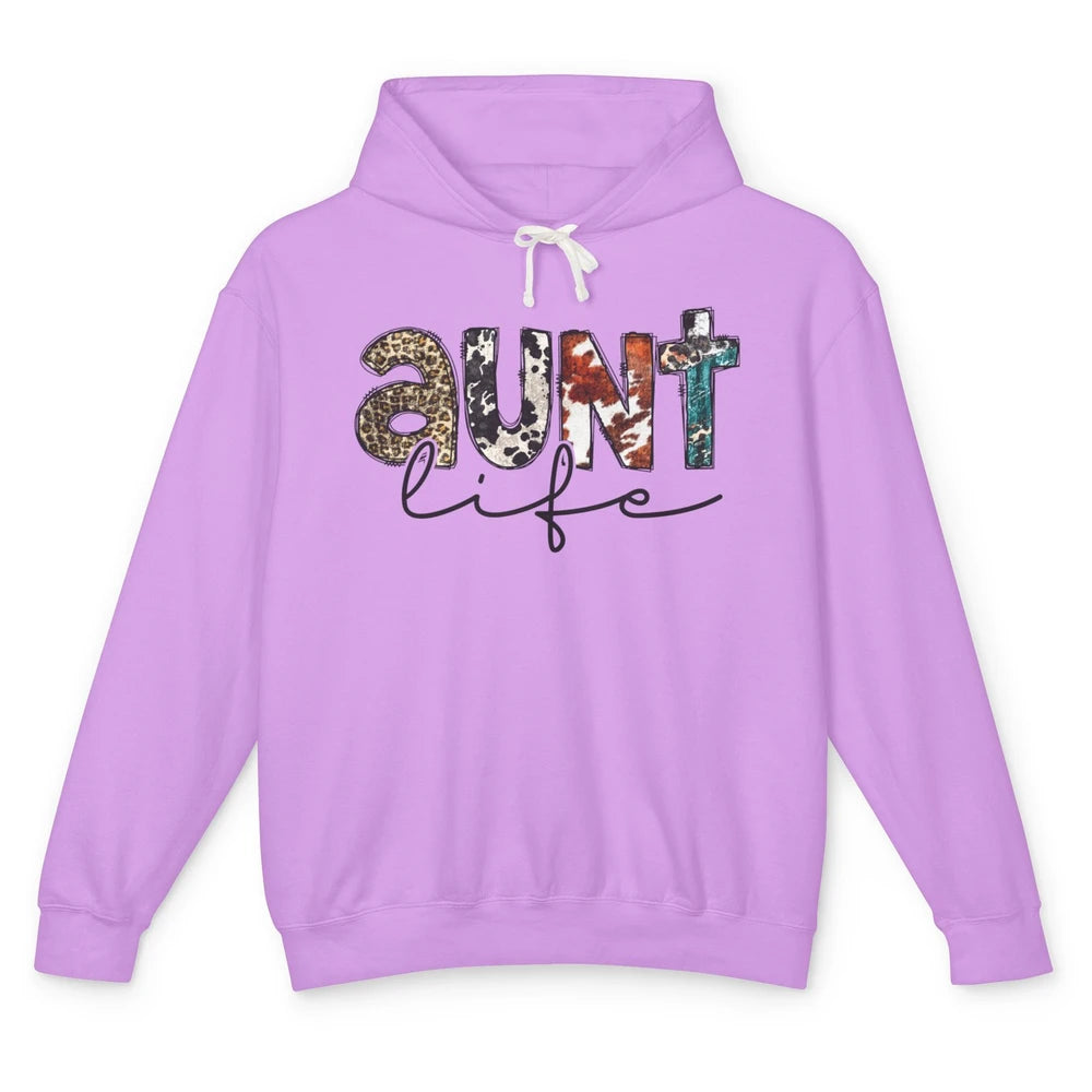 Aunt Life Western Country Leopard Southern Auntie Gift Unisex Lightweight Hoodie