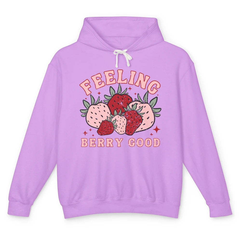 Retro Strawberry Feeling Berry Good Positive Mind Happy Life Unisex Lightweight Hoodie