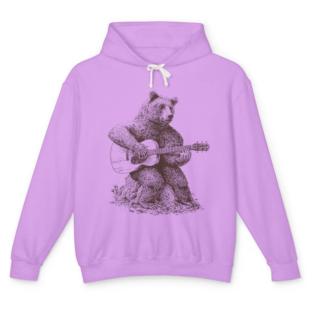 Retro Bear Playing Bass Guitar Bear Guitarist Music Lovers Unisex Lightweight Hoodie