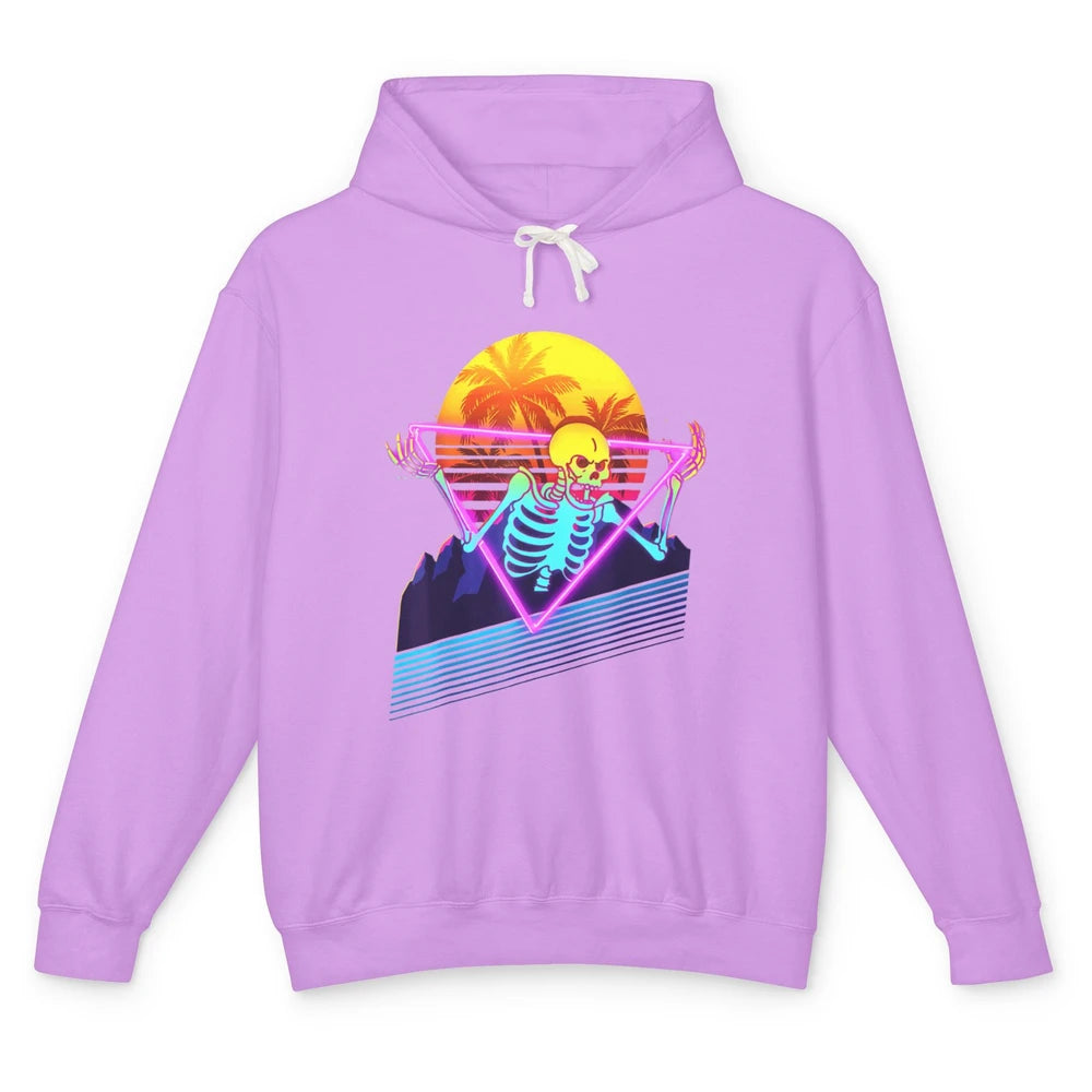 Funny Skeleton Meme Retro 80s Vaporwave Skull Goth Beach Unisex Lightweight Hoodie