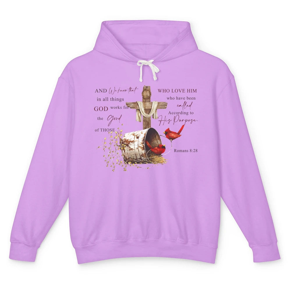 Cardinals Jesus Cross God Works For The Good Christian Gift Unisex Lightweight Hoodie