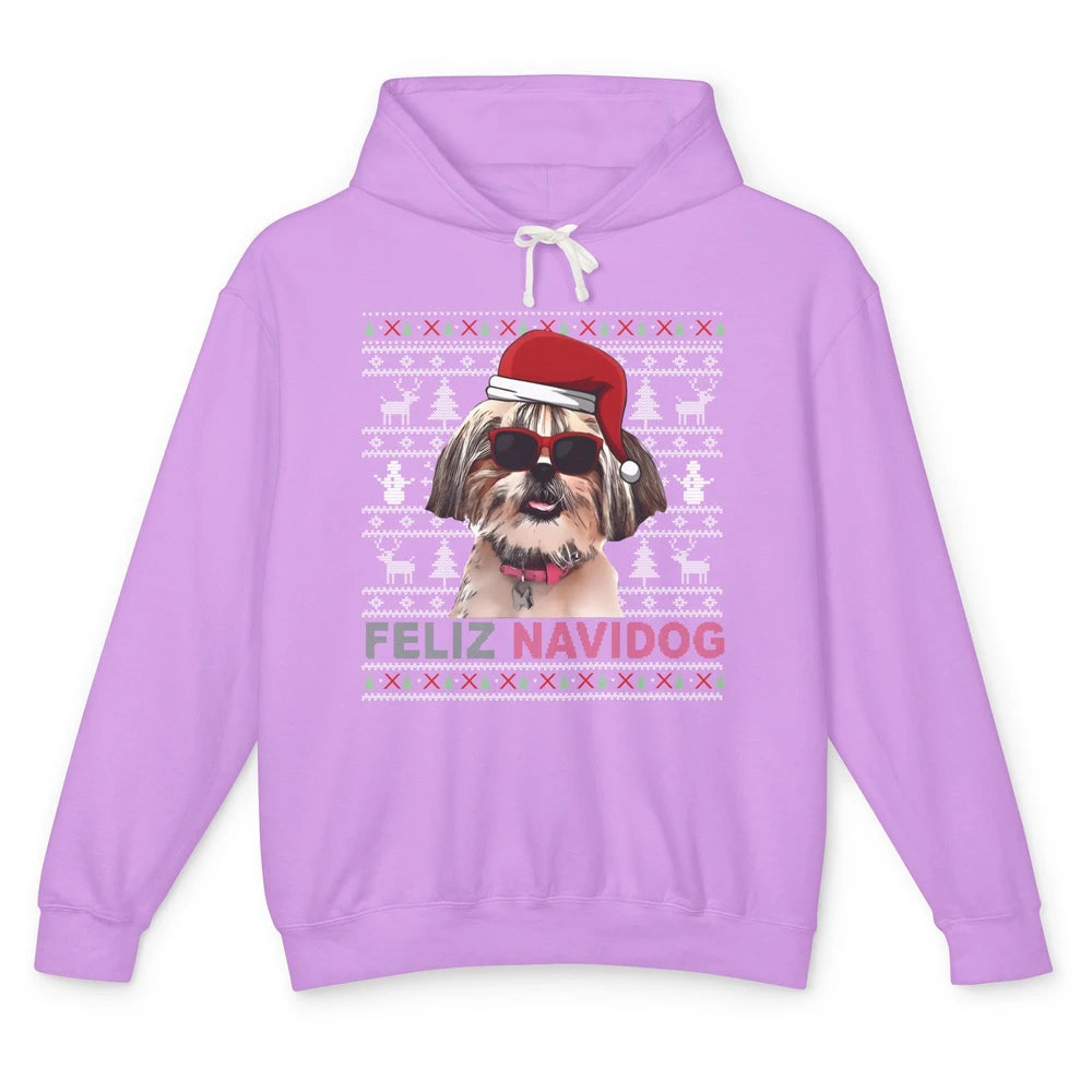 Funny Santa Shih Tzu Dog Feliz Navidog Christmas Tree Ugly Unisex Lightweight Hoodie