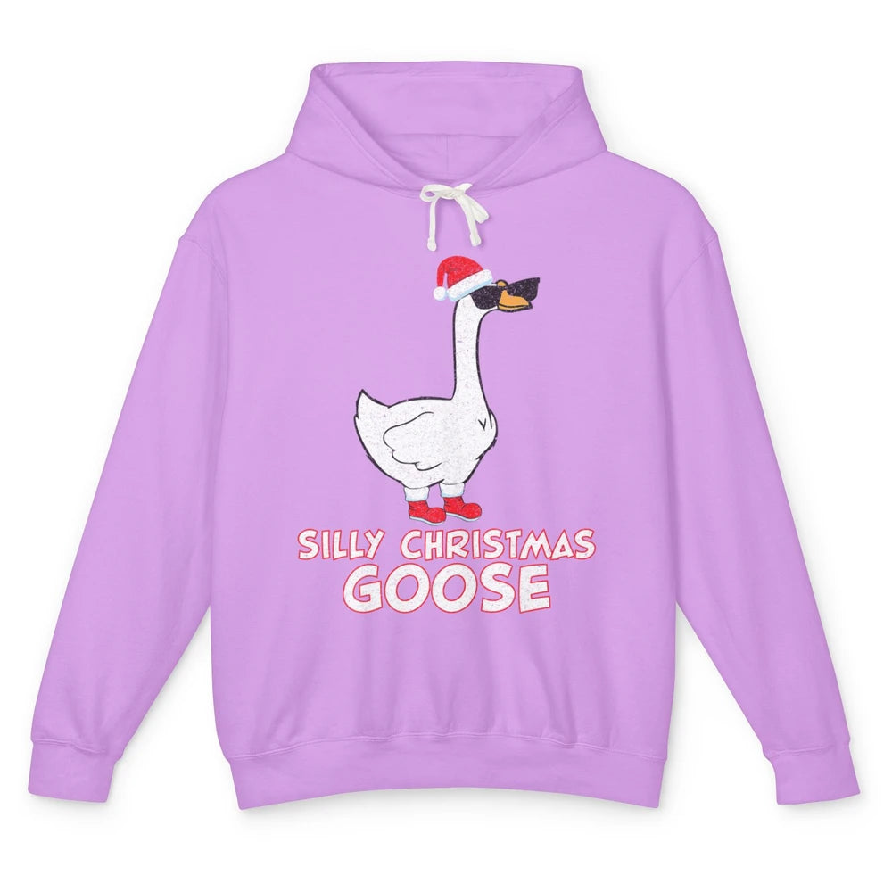 Merry Christmas Cute Silly Xmas Goose Sunglasses Santa Hat Unisex Lightweight Hoodie