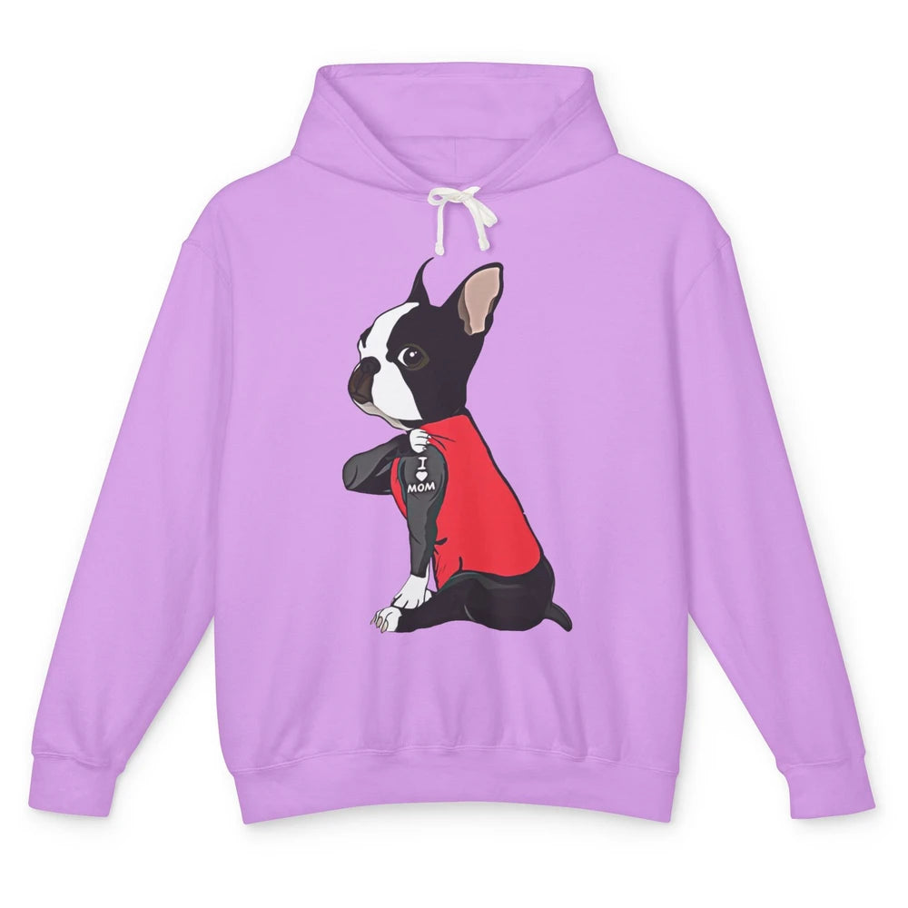 Boston Terrier I Heart Mom Dog Mother Boston Terrier Dog Mom Unisex Lightweight Hoodie