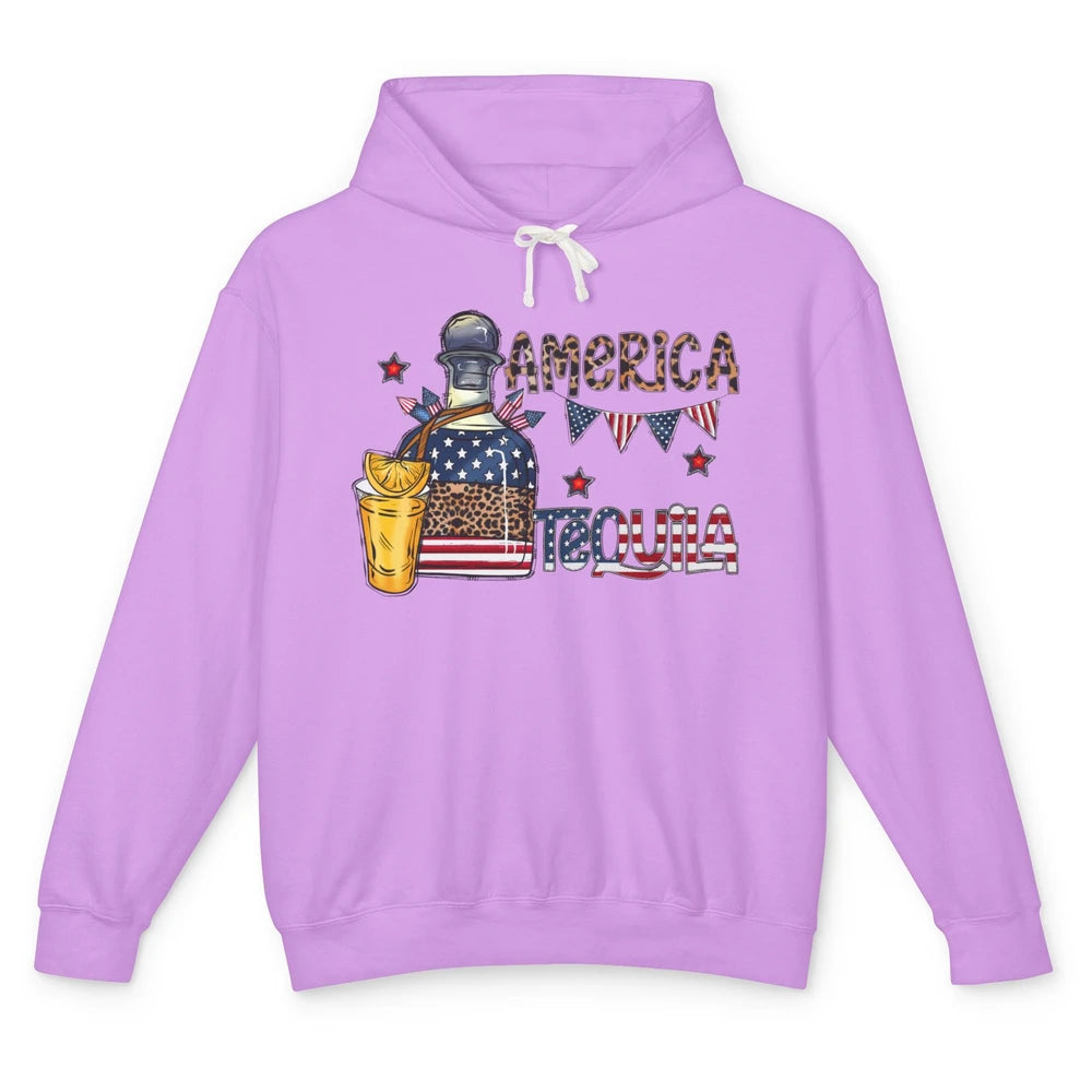 America Tequila Leopard Western Country 4th Of July Party Unisex Lightweight Hoodie