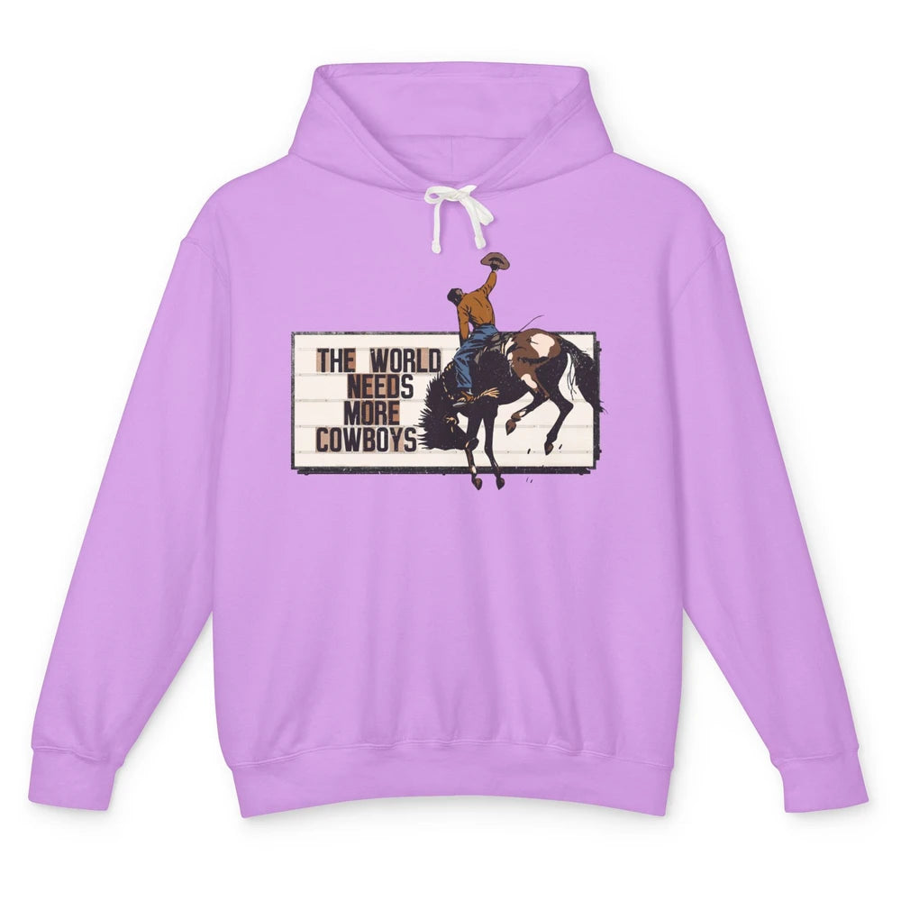 Retro Cowboy Bucking Horse World Needs More Cowboy Western Unisex Lightweight Hoodie