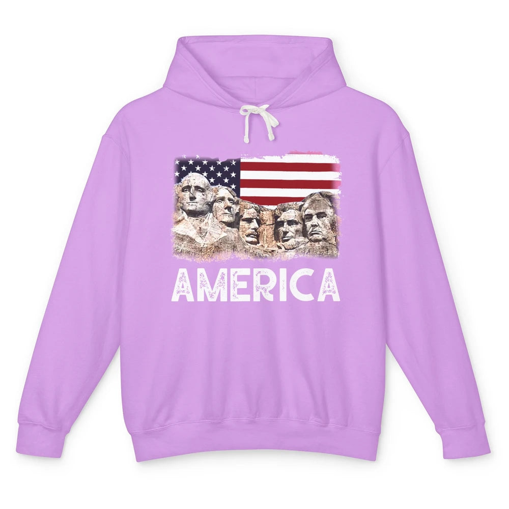 Trump US Presidents 45th Rushmore Mount US Flag 4Th Of July Unisex Lightweight Hoodie