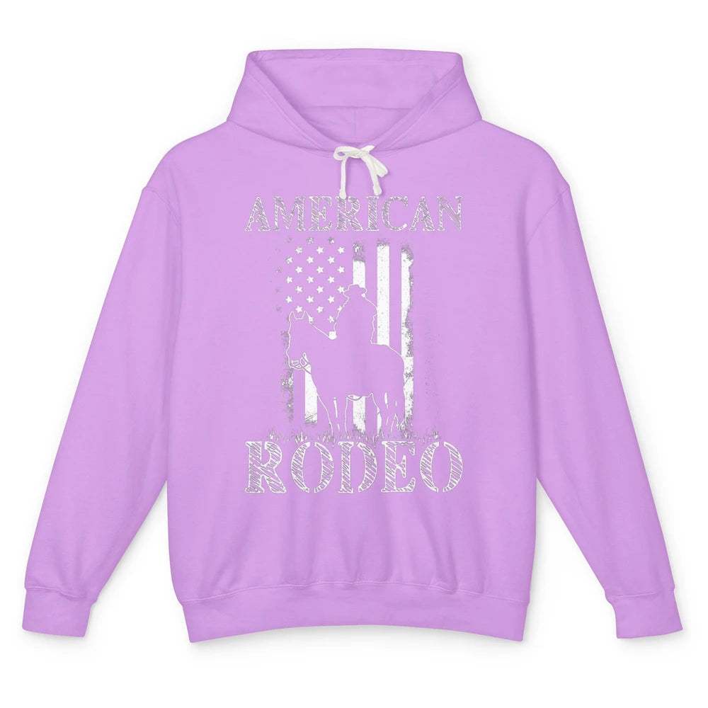 American Rodeo Cowboy Horse Bull Riding USA Flag Retro Howdy Western Country Horseback Unisex Lightweight Hoodie