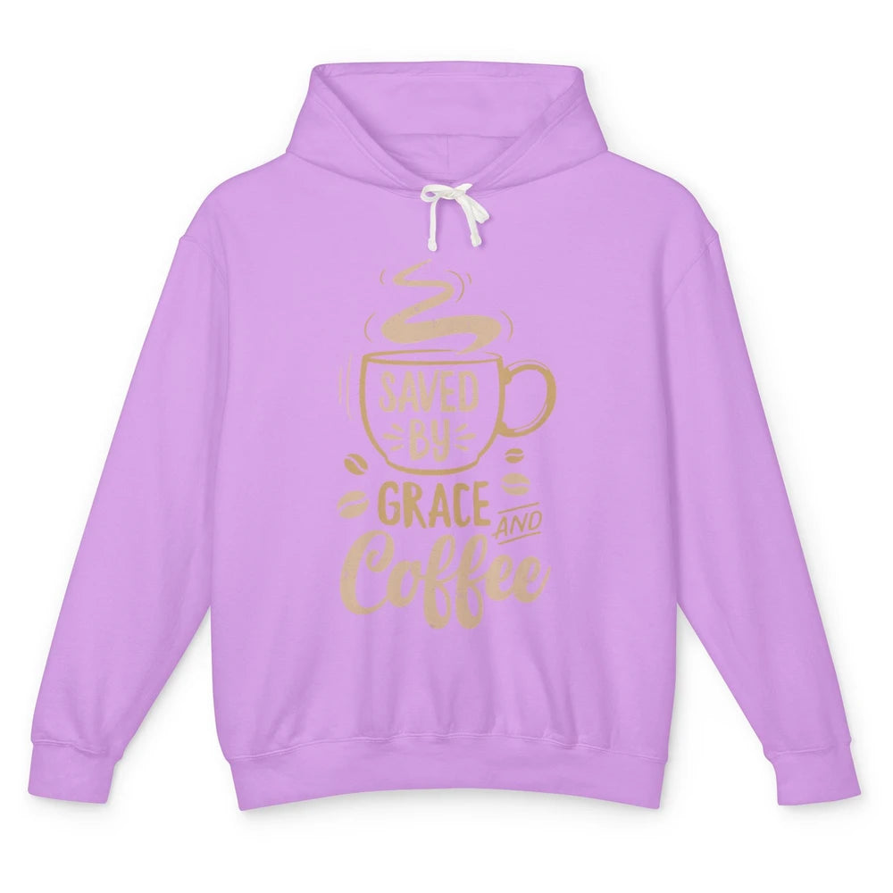 Saved By Grace And Coffee Christian Women Jesus Christ God Unisex Lightweight Hoodie