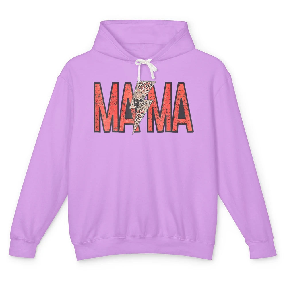 Mama Lightning Bolt Leopard Skull Mothers Day Mom Rocker Unisex Lightweight Hoodie