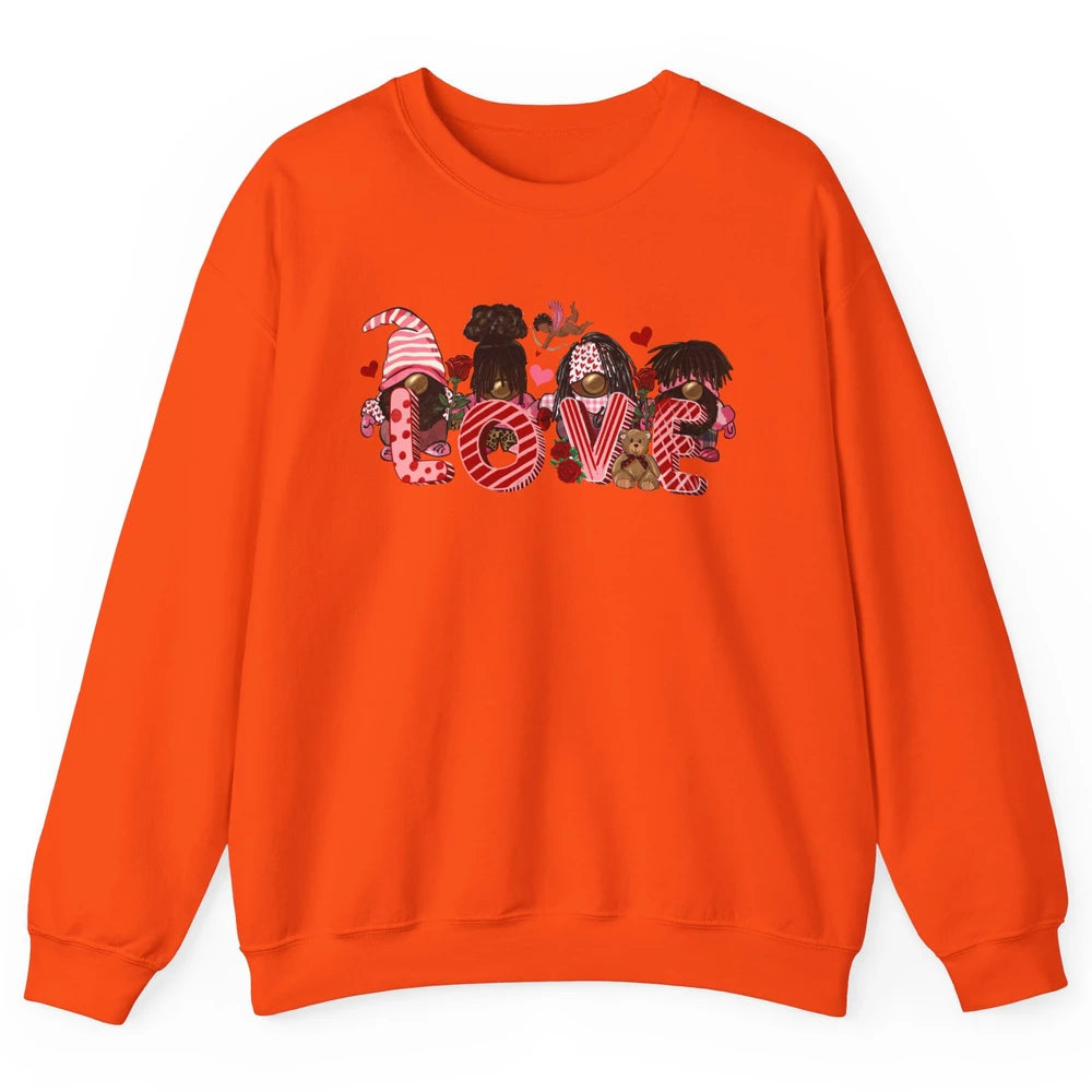 Afro Gnome Love Valentine African American Valentine's Day Unisex Crewneck Sweatshirt