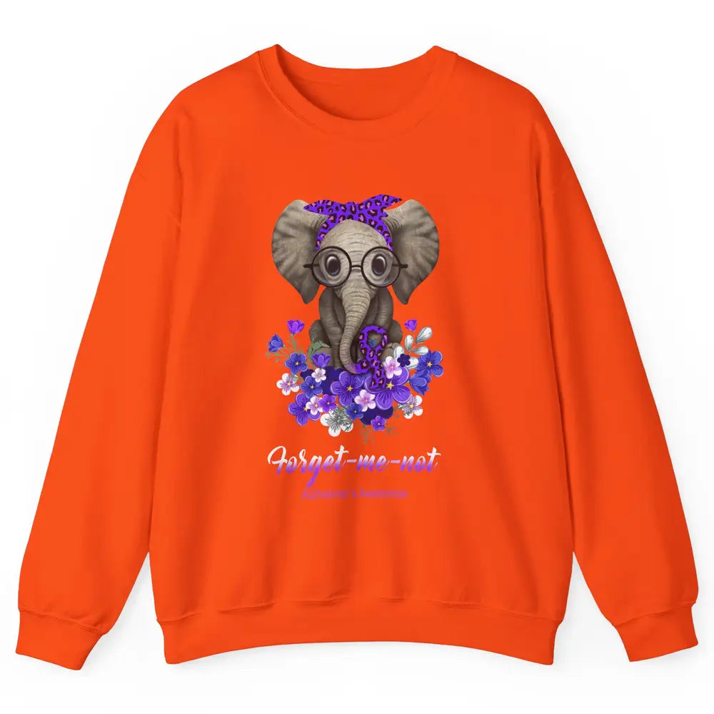 Alzheimer Awareness Purple Ribbon Elephant Forget Me Not Unisex Crewneck Sweatshirt