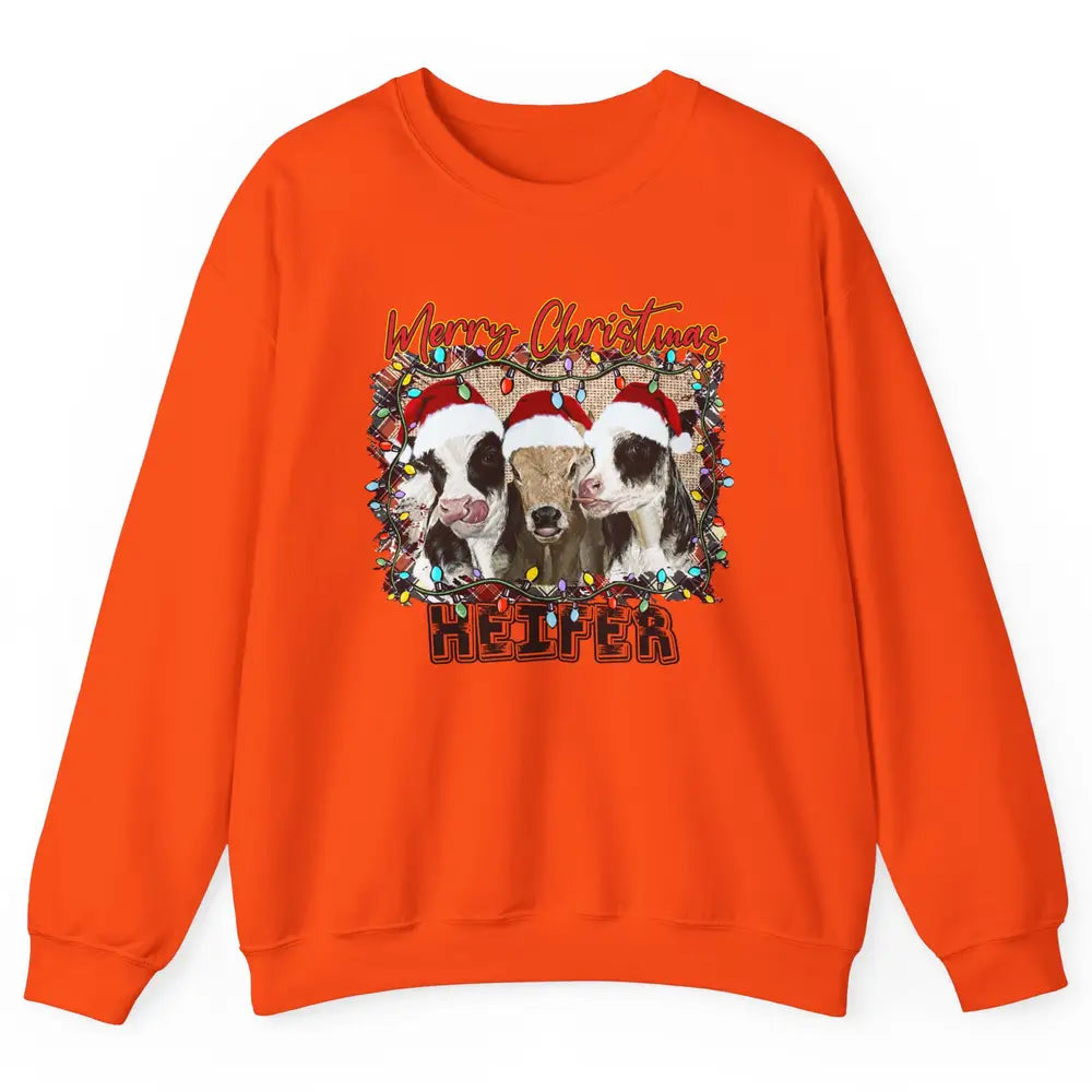 Funny Cow Merry Christmas Hanging With My Heifer Farmer Gift Unisex Crewneck Sweatshirt