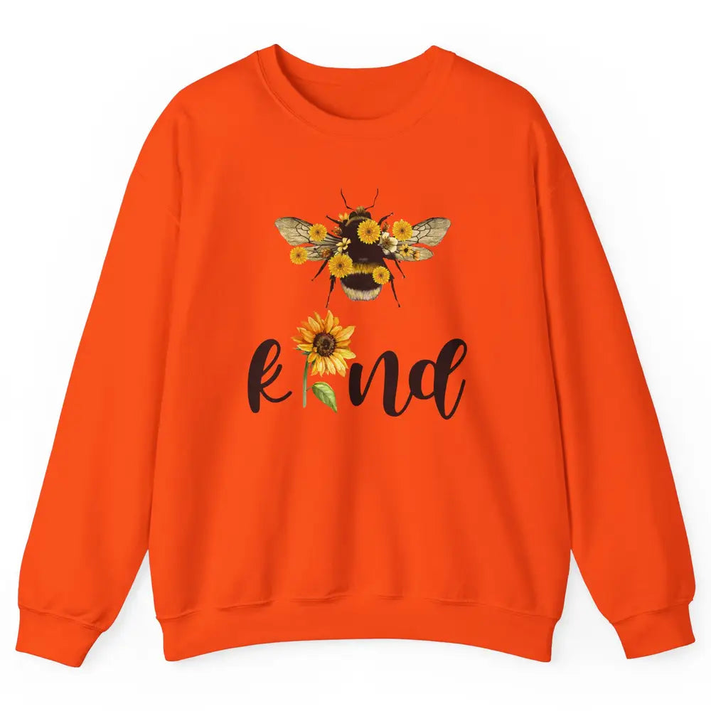 Bee Kind Be Cute Graphic Sunflower Inspirational Sayings Unisex Crewneck Sweatshirt