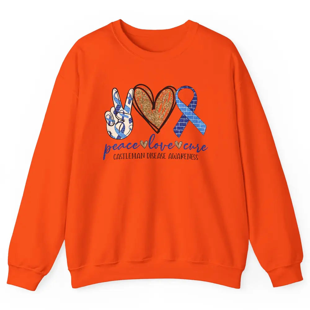 Castleman Disease Awareness Peace Love Cure Blue Ribbon Unisex Crewneck Sweatshirt