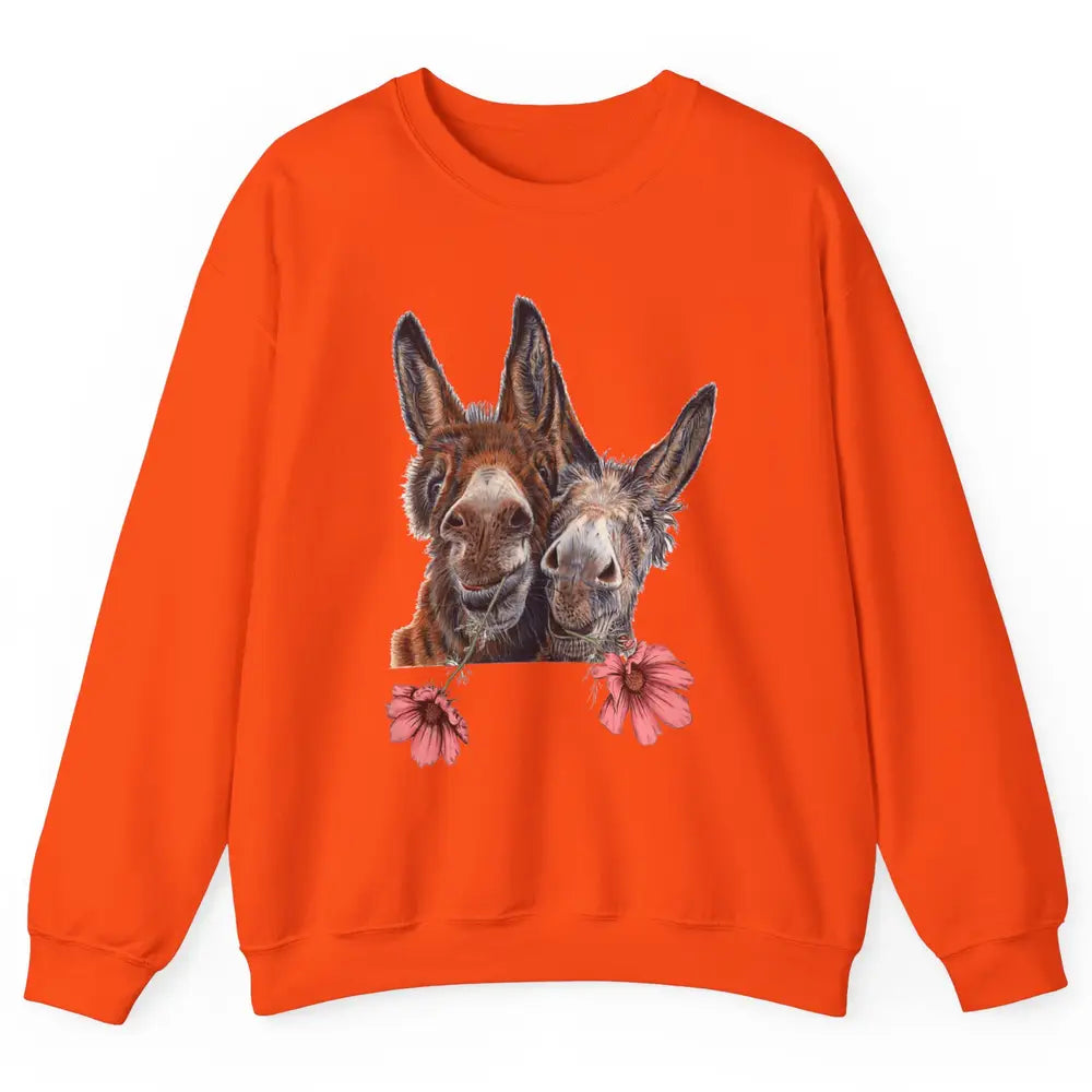 Wildflower Donkey Couple Retro Farm Animal Life Funny Donkey Unisex Crewneck Sweatshirt