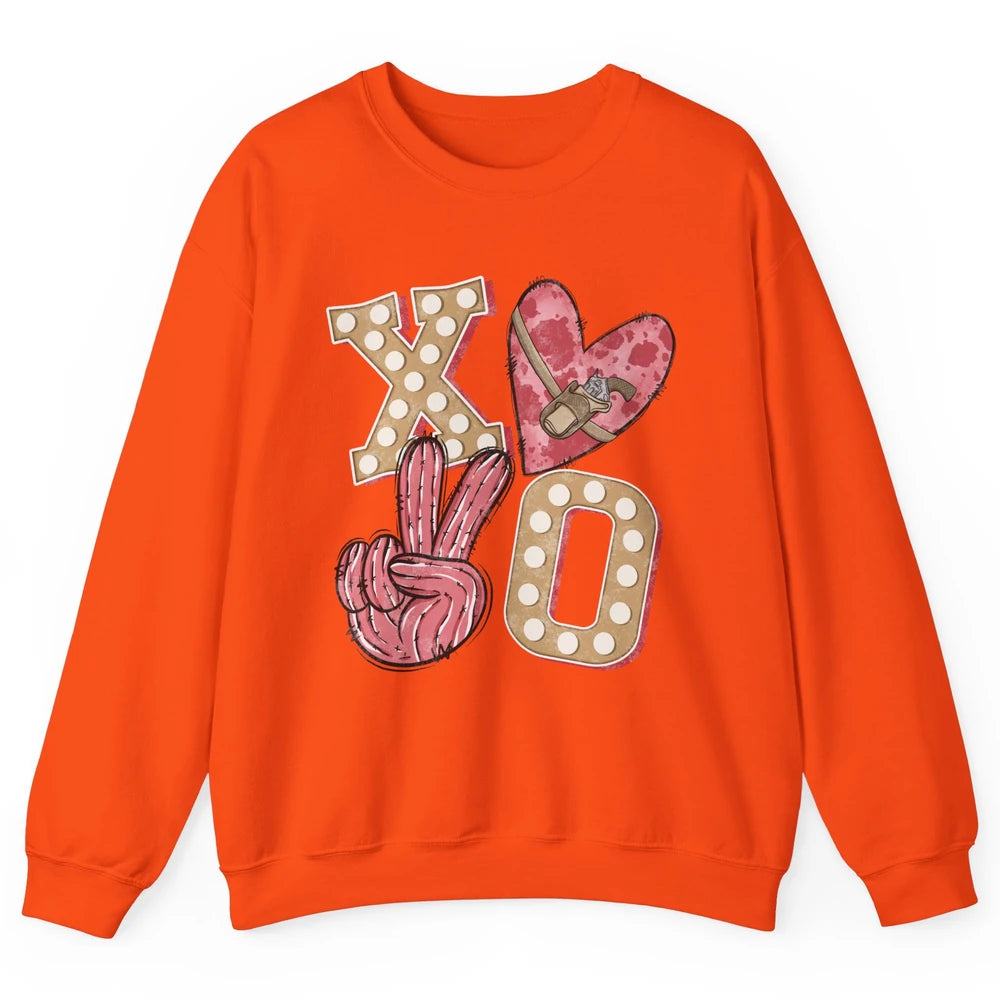 XOXO Hugs And Kisses Leopard Heart Cowboy Love Rodeo Western Country Unisex Crewneck Sweatshirt