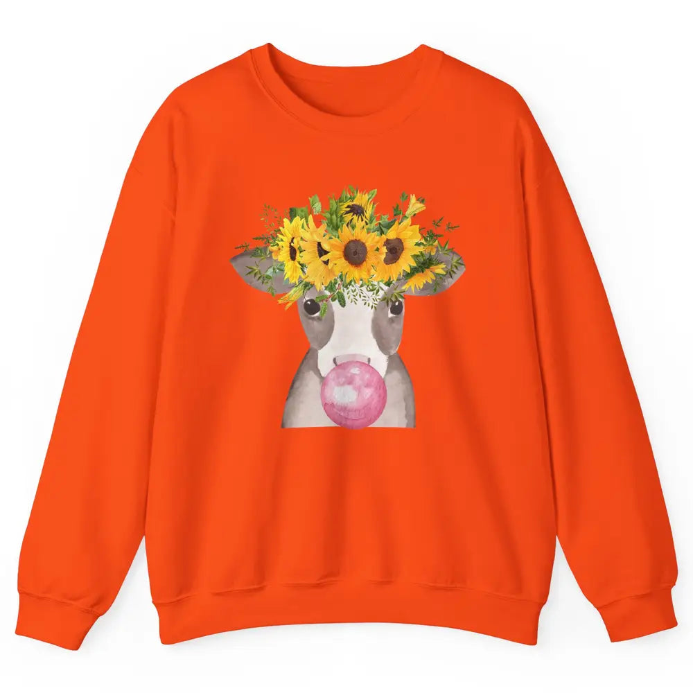 Sunflower Cow Bubble Gum Not In The Mood Western Farm Animal Unisex Crewneck Sweatshirt