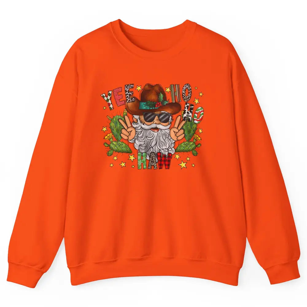 Leopard Santa Cowboy Yee Ho Haw Christmas Western Country Unisex Crewneck Sweatshirt