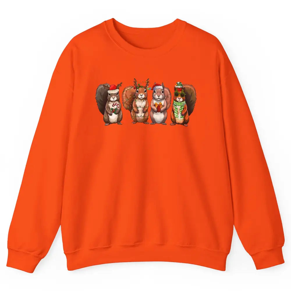 Squirrel Christmas Lights Funny Squirrel Santa Xmas Holiday Unisex Crewneck Sweatshirt