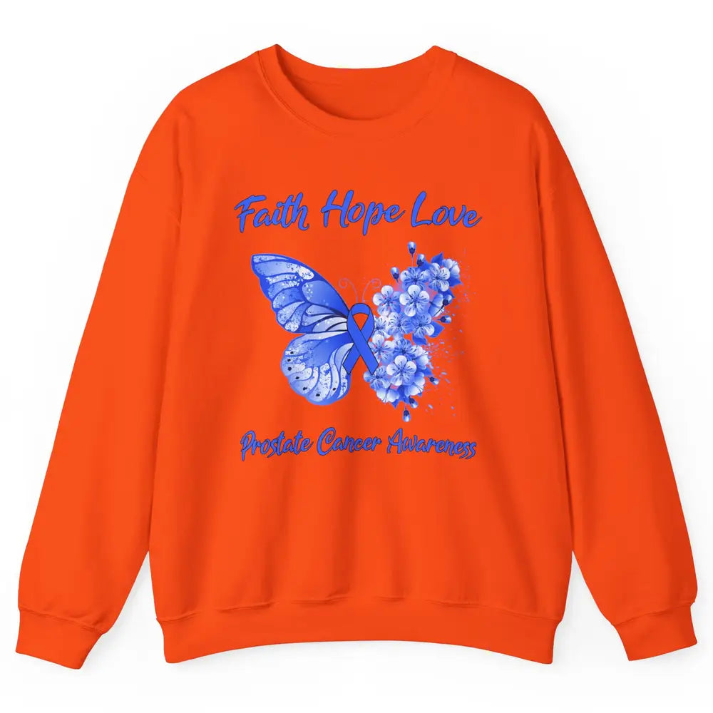 Butterfly Faith Hope Warrior Prostate Cancer Blue Ribbon Unisex Crewneck Sweatshirt