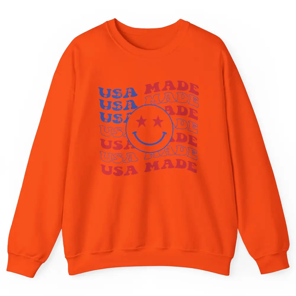 US Flag America Made Smiley Face July 4th American Patriots Unisex Crewneck Sweatshirt