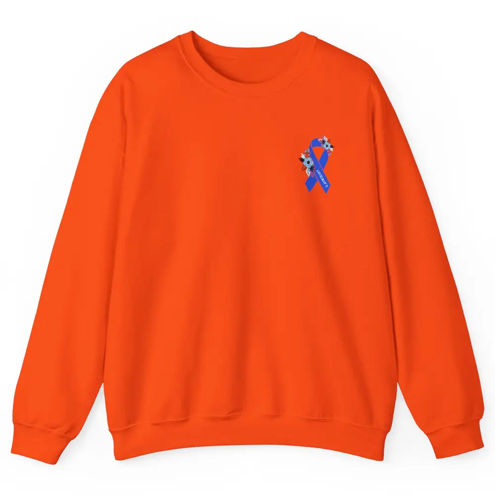 We Wear Blue Angelmans Syndrome Awareness Floral Blue Ribbon Unisex Crewneck Sweatshirt