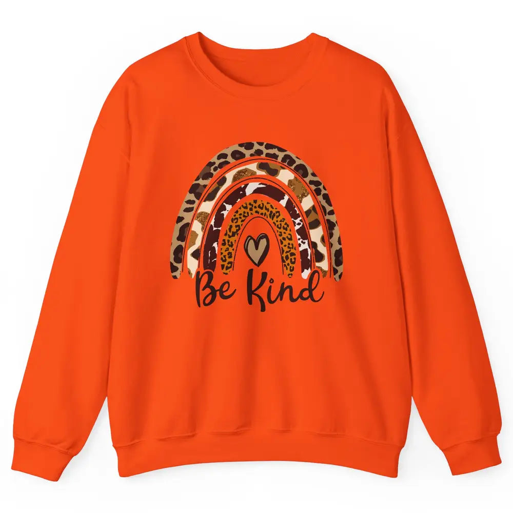 Be Kind Leopard Rainbow Cheetah Rainbow Cute Heart Love Unisex Crewneck Sweatshirt