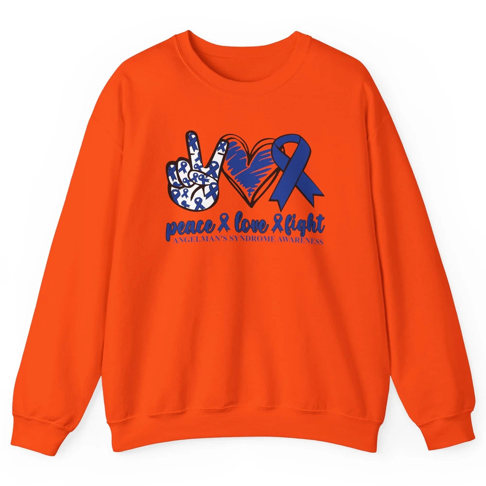 Angelman's Syndrome Awareness Blue Ribbon Peace Love Fight Unisex Crewneck Sweatshirt