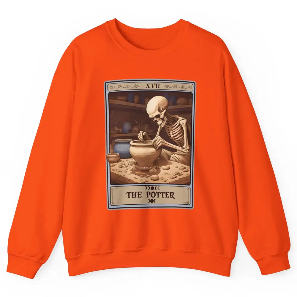 Retro Skeleton The Potter Tarot Card Halloween Pottery Lover Unisex Crewneck Sweatshirt