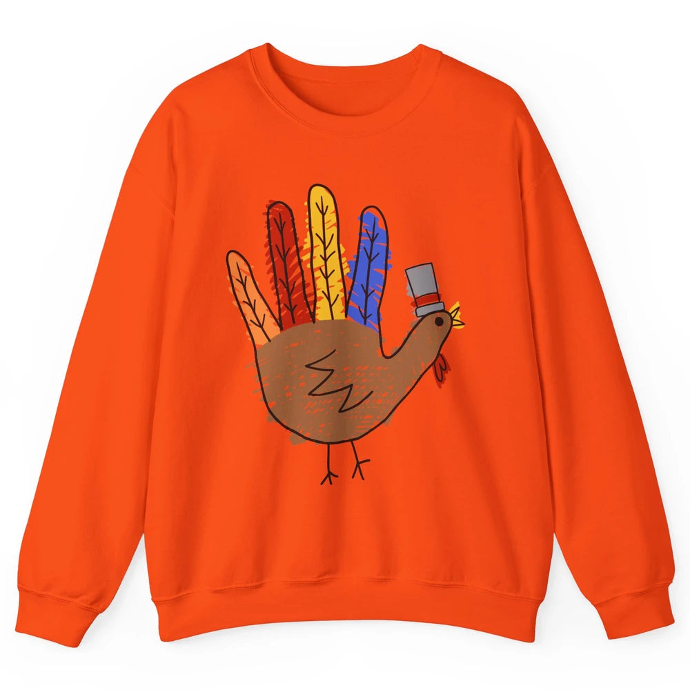 Thanksgiving Hand Turkey Funny Thanksgiving Teacher Thankful Unisex Crewneck Sweatshirt