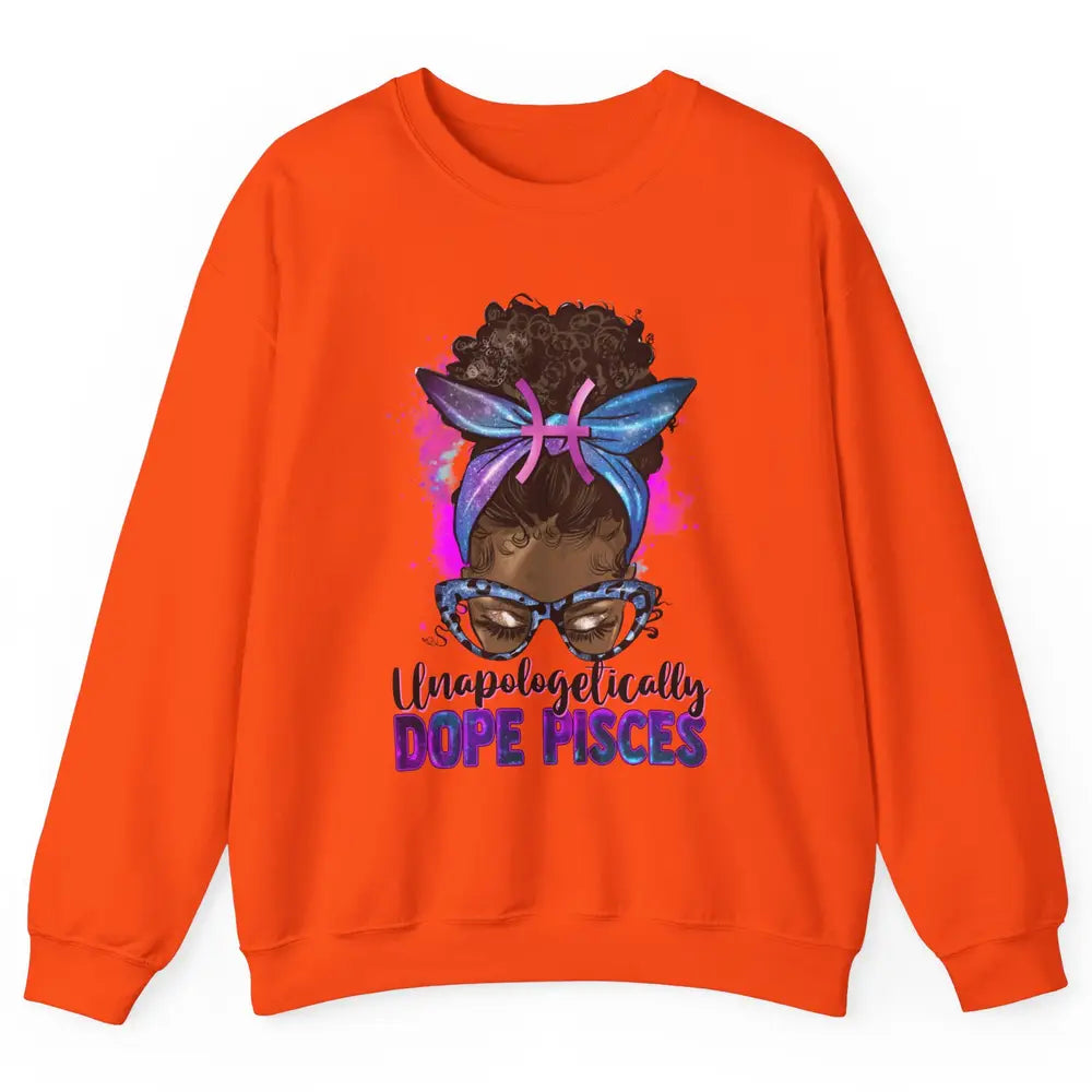 Unapologetically Dope Pisces Zodiac Leopard Afro Messy Bun Unisex Crewneck Sweatshirt