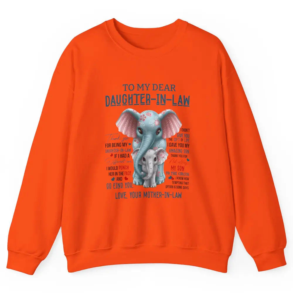 To My Dear Daughter In Law Love Mother In Law Cute Elephant Unisex Crewneck Sweatshirt